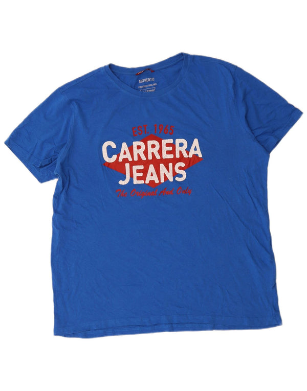 Carrera Mens Graphic T-Shirt Top XL Blue Cotton