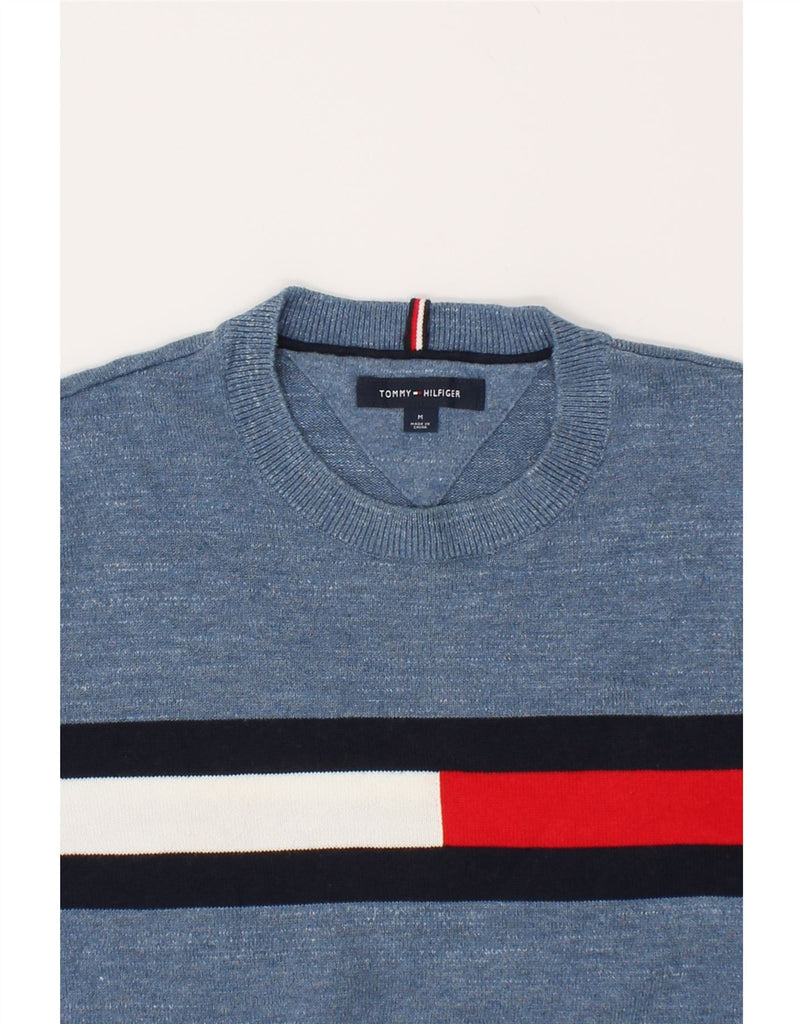 TOMMY HILFIGER Mens Crew Neck Jumper Sweater Medium Blue Colourblock | Vintage Tommy Hilfiger | Thrift | Second-Hand Tommy Hilfiger | Used Clothing | Messina Hembry 