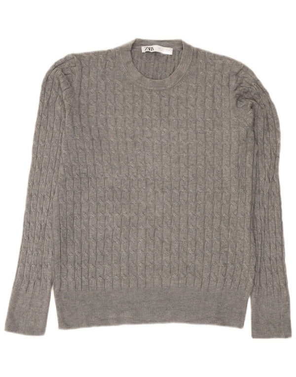 Zara Womens Crew Neck Jumper Sweater UK 14 Large Grey Viscose