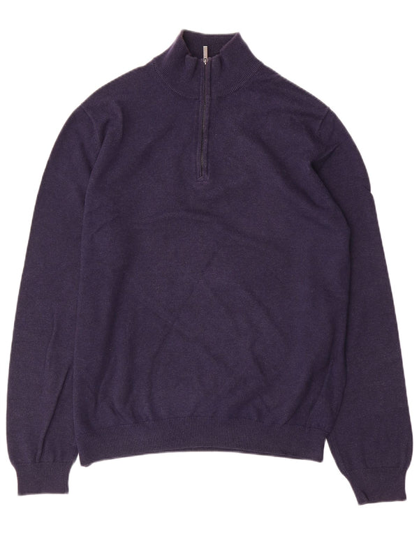 Massimo Dutti Mens Zip Neck Jumper Sweater Medium Navy Blue Cotton