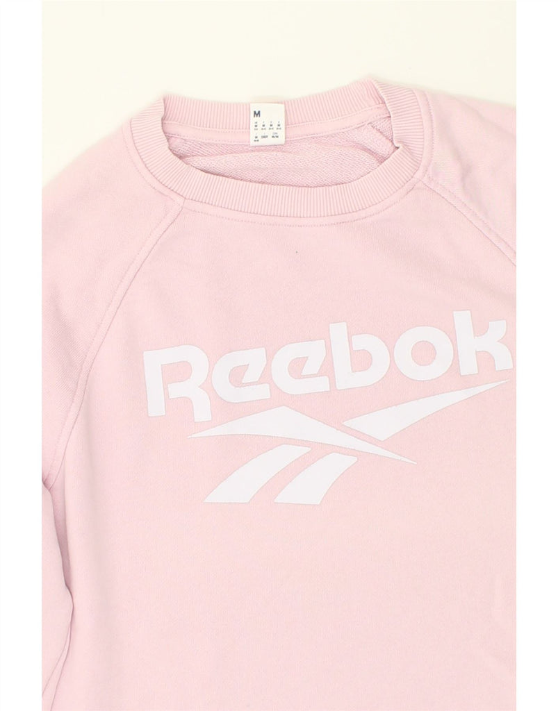 REEBOK Womens Graphic Sweatshirt Jumper UK 14 Medium Pink Cotton | Vintage Reebok | Thrift | Second-Hand Reebok | Used Clothing | Messina Hembry 