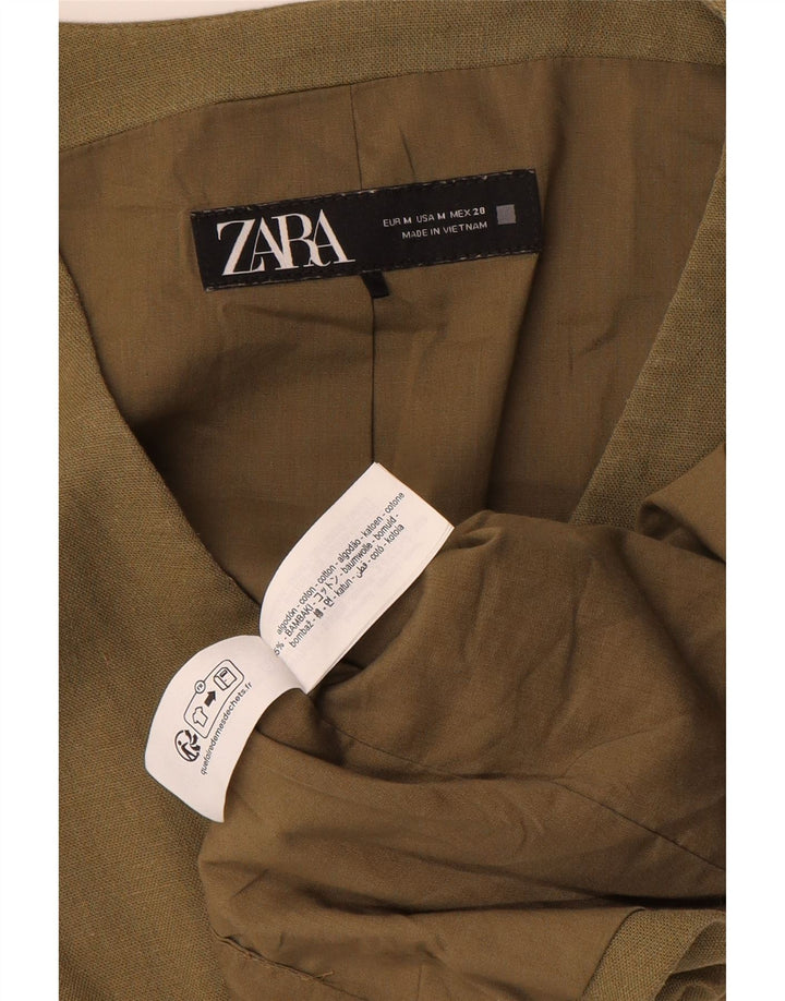Zara Womens Waistcoat UK 14 Medium Khaki Cotton