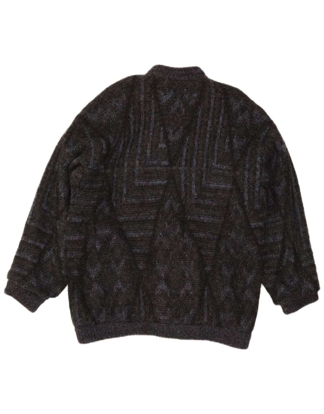 Vintage Mens Cardigan Sweater Large Black Geometric