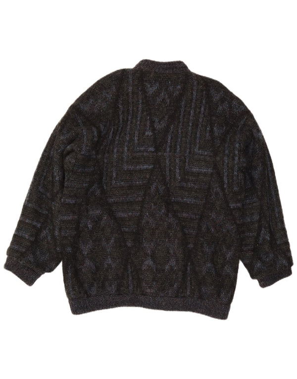 Vintage Mens Cardigan Sweater Large Black Geometric