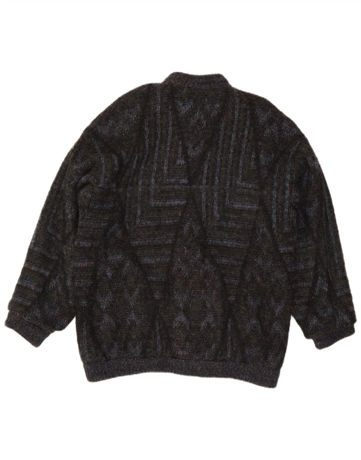 Vintage Mens Cardigan Sweater Large Black Geometric
