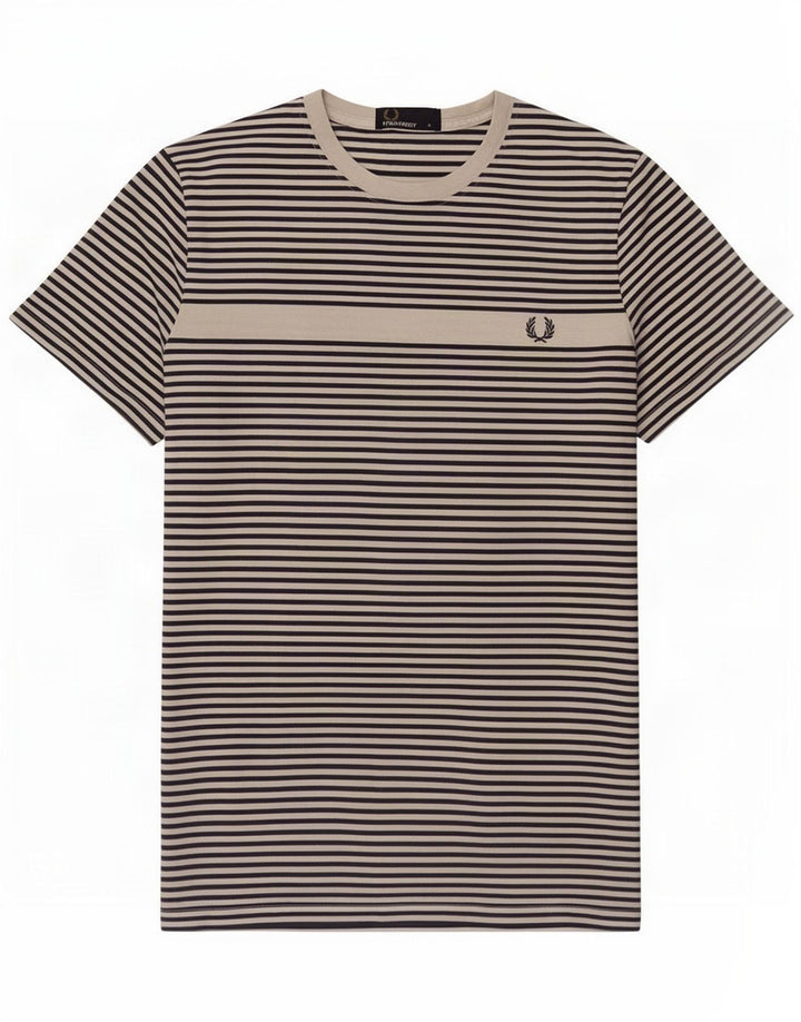 Fred Perry Mens T-Shirt Top Small White Pinstripe Cotton