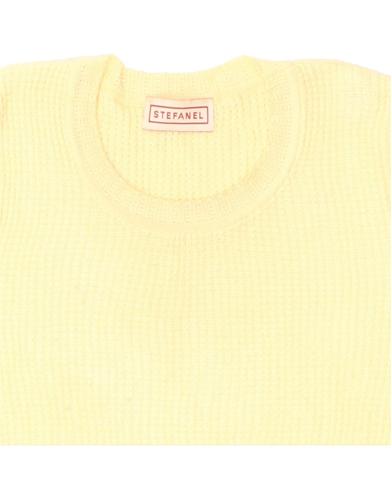 STEFANEL Womens Short Sleeve Crew Neck Jumper Sweater UK 12 Medium Yellow | Vintage Stefanel | Thrift | Second-Hand Stefanel | Used Clothing | Messina Hembry 