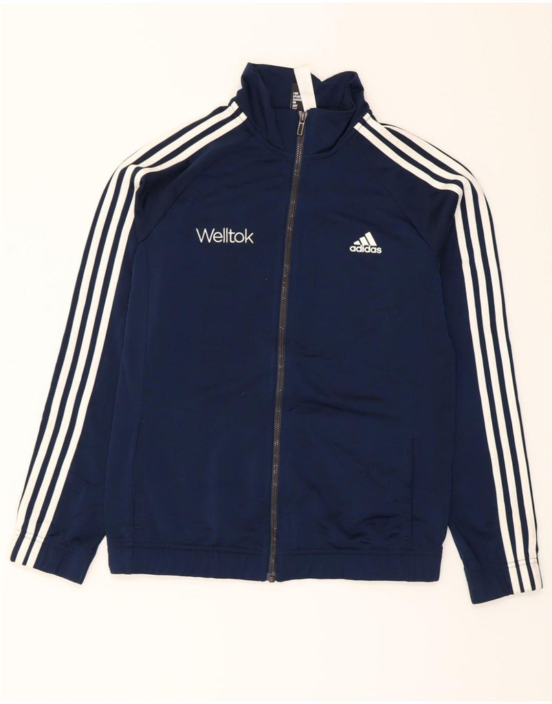 ADIDAS Womens Graphic Tracksuit Top Jacket UK 12/14 Medium Navy Blue Vintage Adidas and Second-Hand Adidas from Messina Hembry 