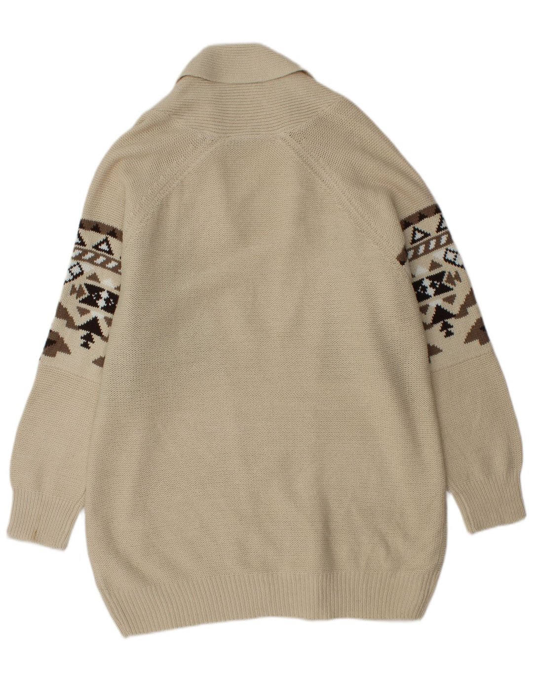 JANINA Womens Oversized Longline Cardigan Sweater EU 48 2XL Beige Fair Isle