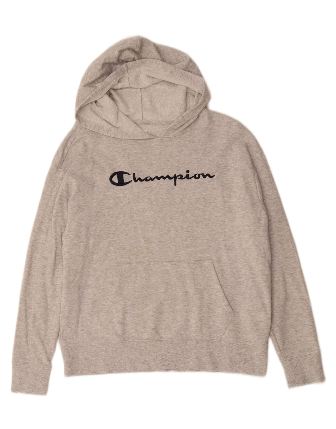 CHAMPION Womens Graphic Hoodie Jumper UK 14 Medium Grey Flecked Cotton