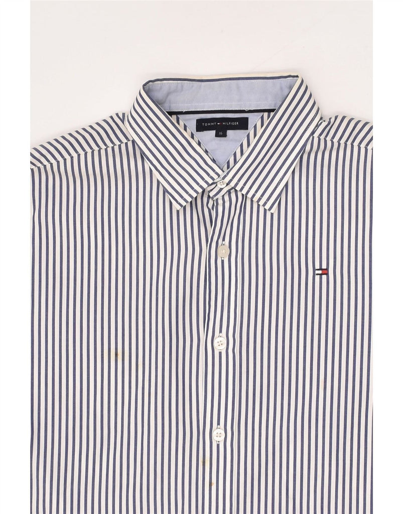 TOMMY HILFIGER Boys Shirt 15-16 Years Blue Pinstripe Cotton Vintage Tommy Hilfiger and Second-Hand Tommy Hilfiger from Messina Hembry 