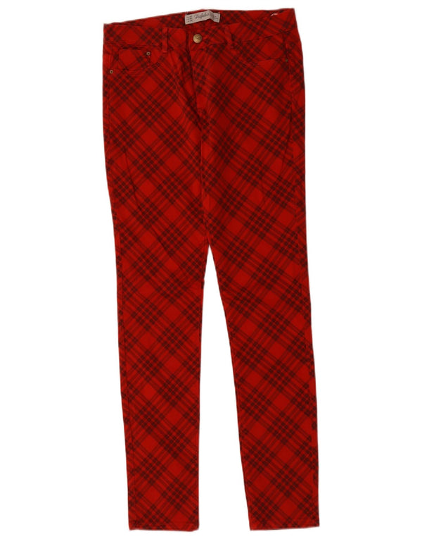 ZARA Womens Trafaluc Skinny Casual Trousers EU 38 Small W28 L29 Red Check