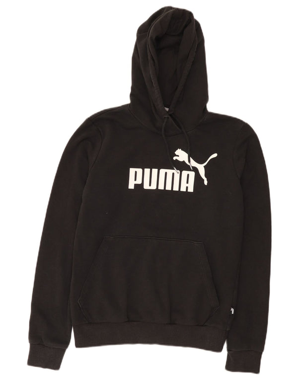 Puma Womens Graphic Hoodie Jumper UK 10 Small Black Cotton