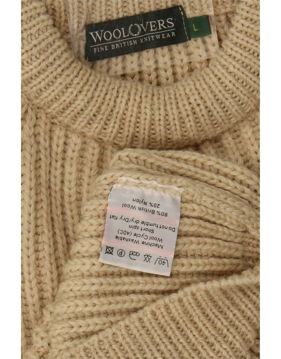WoolOvers Womens Crew Neck Jumper Sweater UK 16 Large Beige Wool