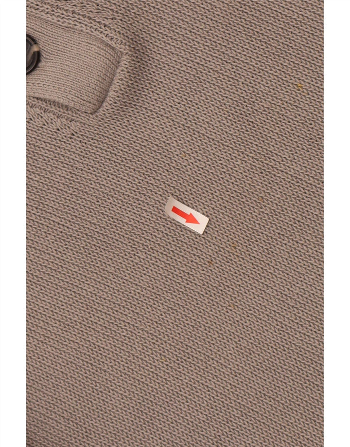 Reiss Mens Button Neck Jumper Sweater XL Grey Cotton