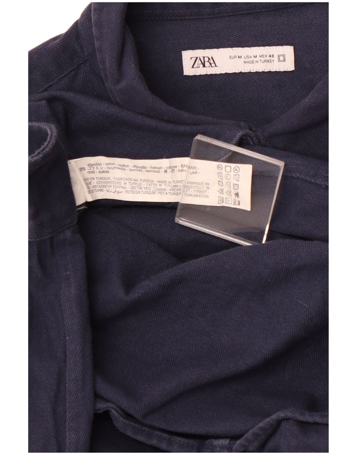 ZARA Mens Flannel Shirt Medium Navy Blue Cotton