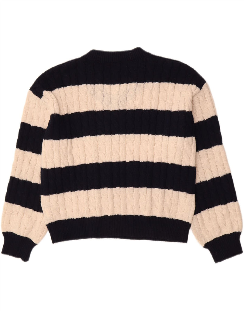 SHEIN Womens V-Neck Jumper Sweater UK 14 Medium Navy Blue Striped Vintage Shein and Second-Hand Shein from Messina Hembry 