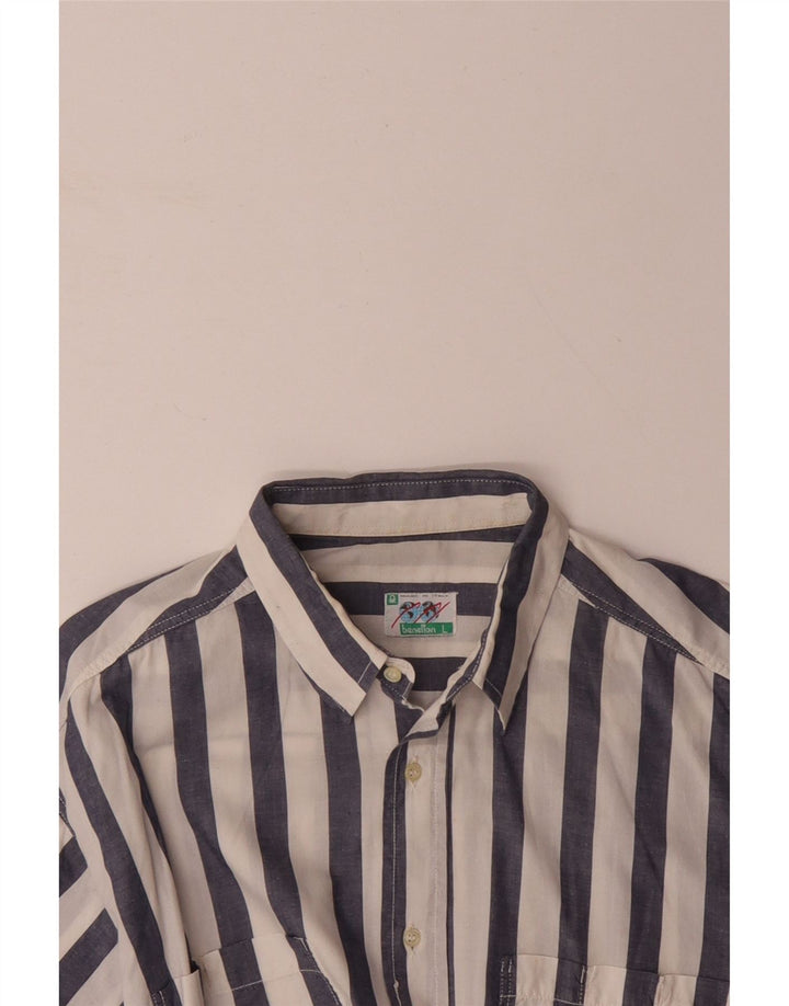 BENETTON Mens Short Sleeve Shirt Large Navy Blue Striped
