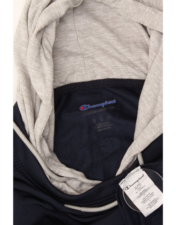 CHAMPION Mens Hoodie Jumper Large Navy Blue Colourblock Polyester Vintage Champion and Second-Hand Champion from Messina Hembry 