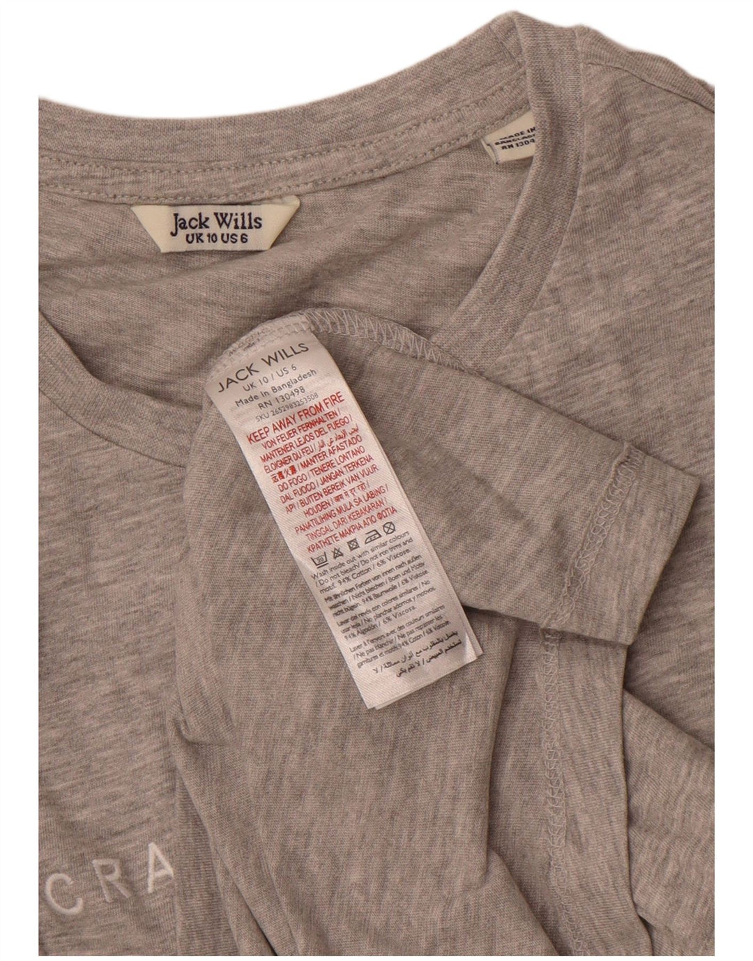 JACK WILLS Womens Oversized Graphic T-Shirt Top UK 10 Small Grey Cotton