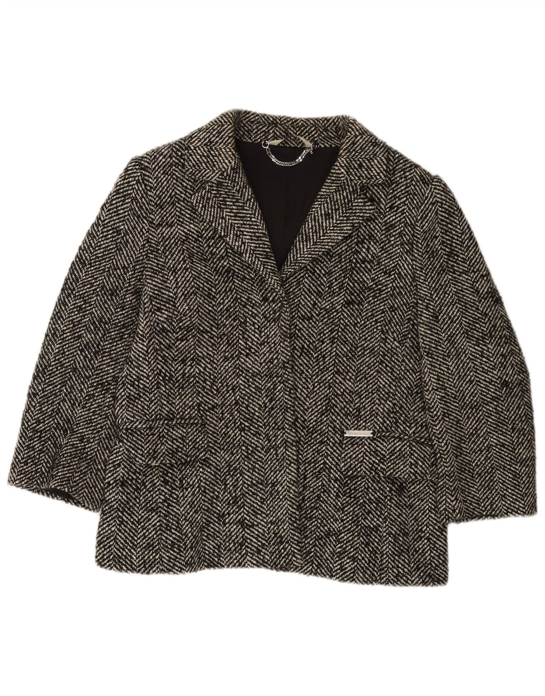 Liu Jo Womens 3/4 Sleeve Blazer Jacket UK 14 Medium Grey Herringbone
