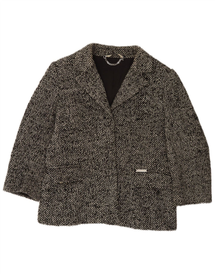 Liu Jo Womens 3/4 Sleeve Blazer Jacket UK 14 Medium Grey Herringbone