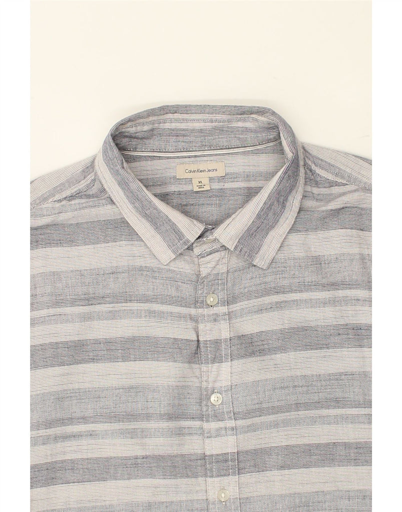 CALVIN KLEIN Mens Short Sleeve Shirt XL Grey Striped Cotton | Vintage Calvin Klein | Thrift | Second-Hand Calvin Klein | Used Clothing | Messina Hembry 