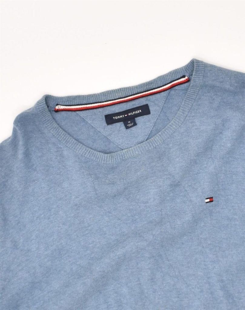 TOMMY HILFIGER Mens Crew Neck Jumper Sweater Medium Blue Cotton | Vintage Tommy Hilfiger | Thrift | Second-Hand Tommy Hilfiger | Used Clothing | Messina Hembry 