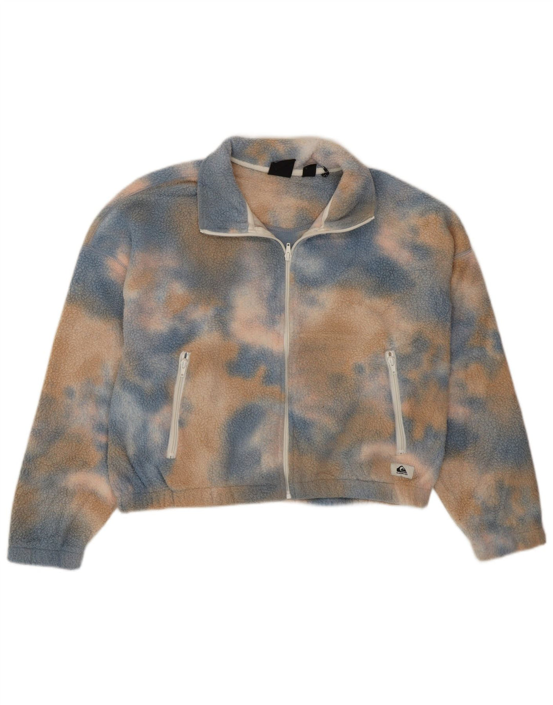 Quiksilver Womens Crop Oversized Fleece Jacket UK 16 Large Blue Tie Dye