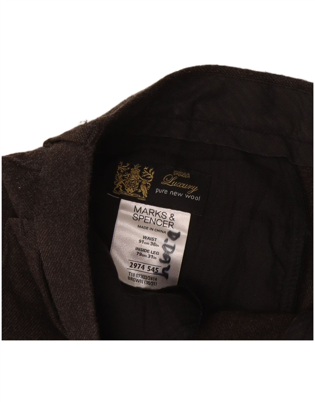 Marks & Spencer Mens Crop Straight Suit Trousers W36 L24 Brown Wool