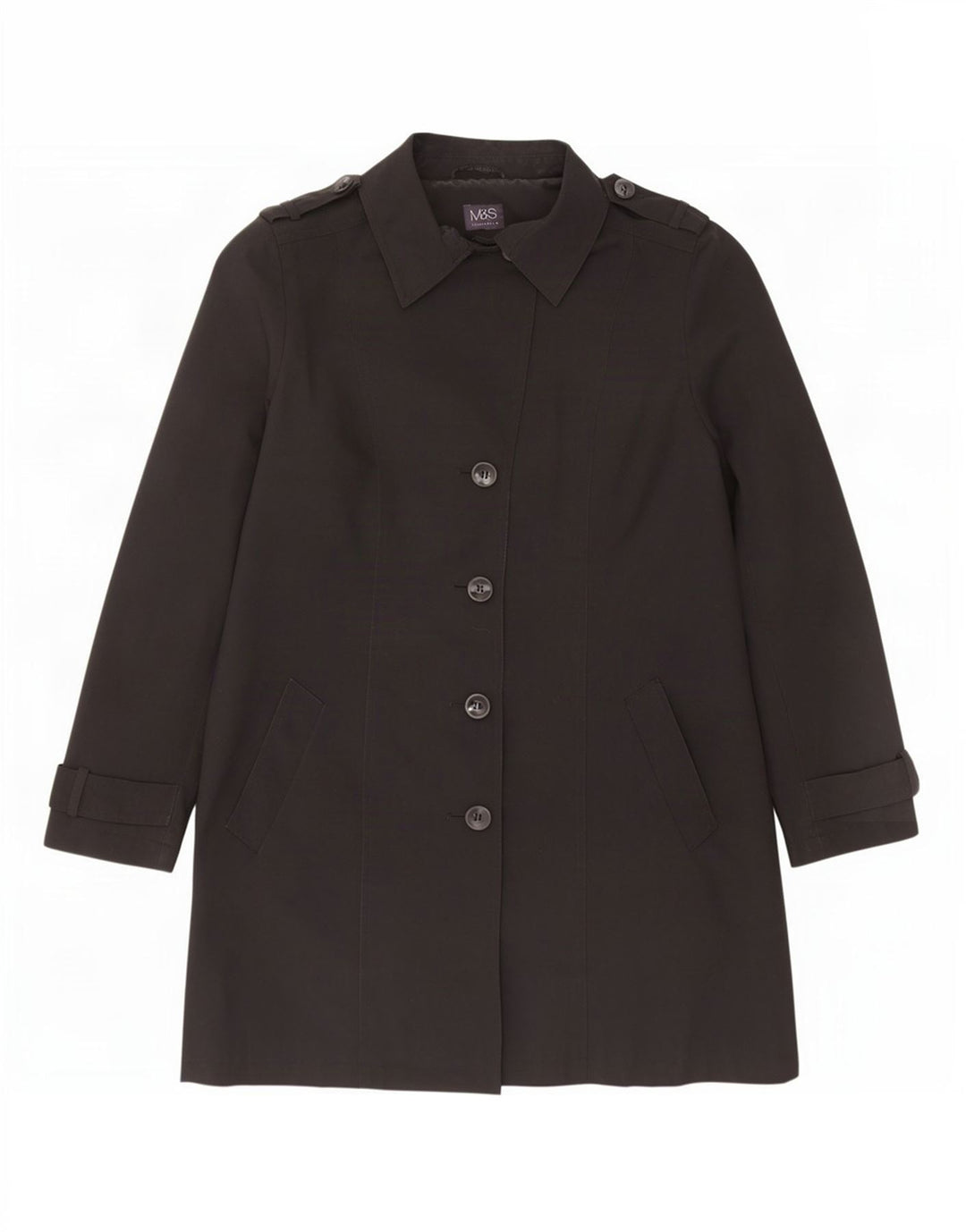 Marks & Spencer Womens Trench Coat UK 16 Large Black Polyester