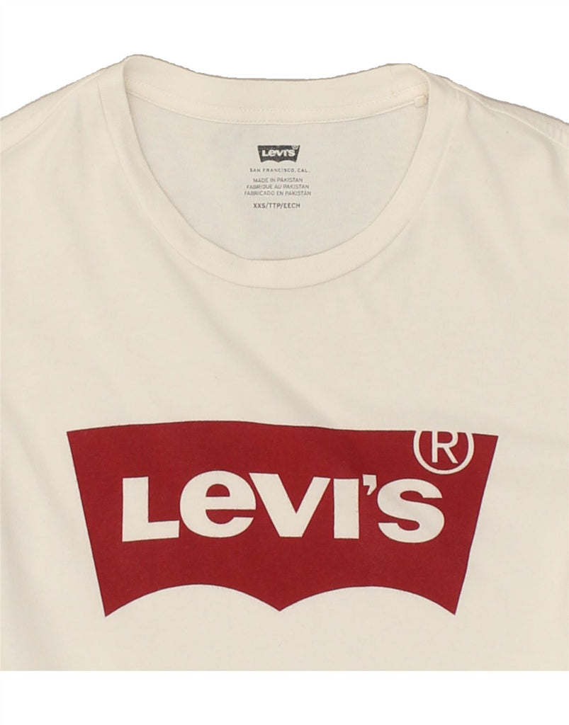 LEVI'S Womens Graphic T-Shirt Top UK 2 2XS White Cotton | Vintage Levi's | Thrift | Second-Hand Levi's | Used Clothing | Messina Hembry 