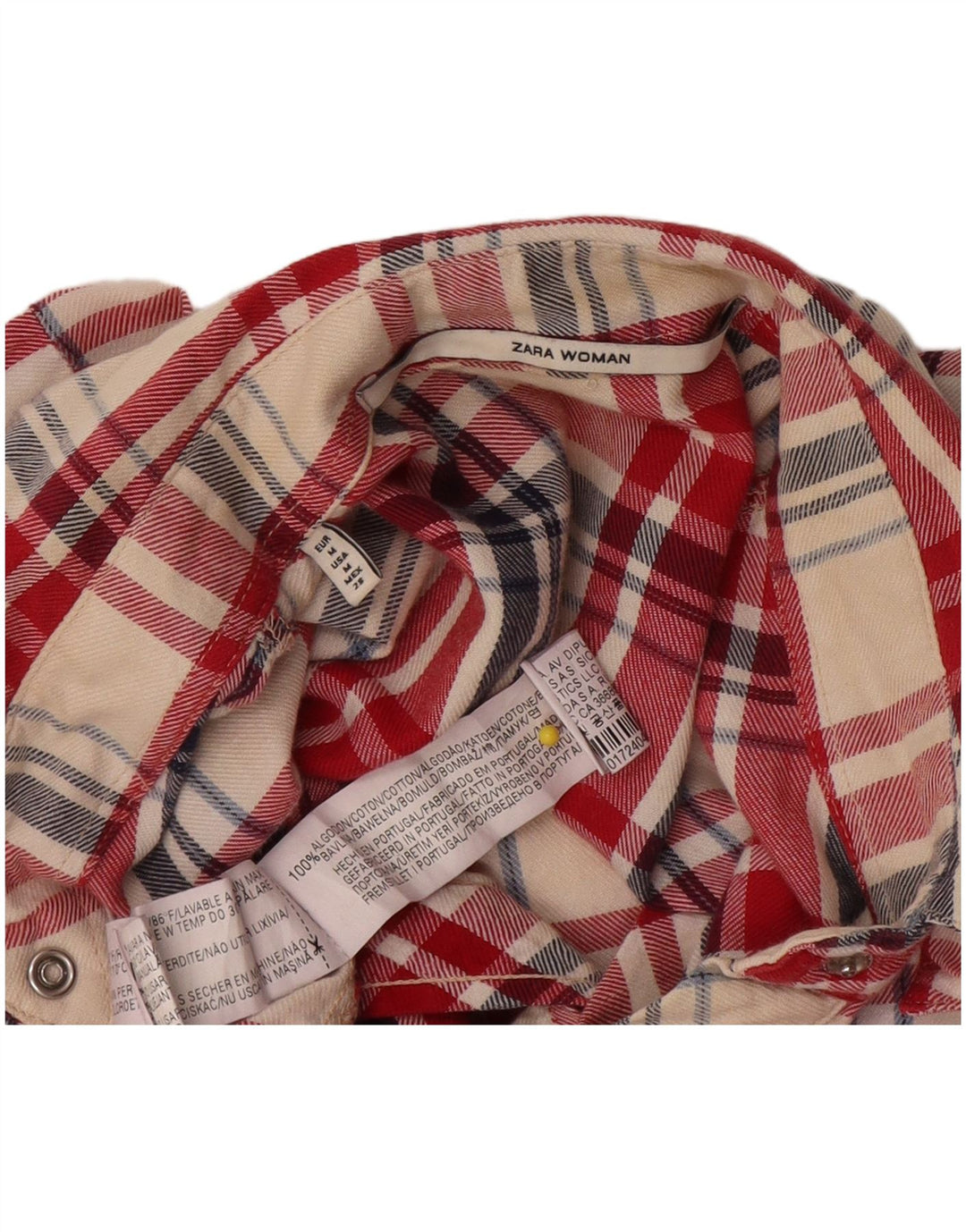 Zara Womens Flannel Shirt UK 14 Medium Red Plaid Cotton