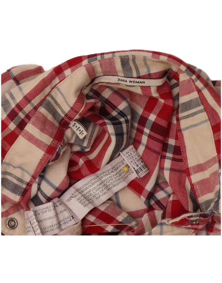 Zara Womens Flannel Shirt UK 14 Medium Red Plaid Cotton