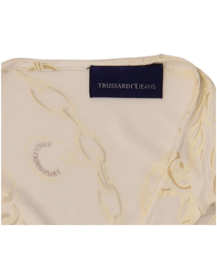 Trussardi Jeans Womens Abstract Pattern Blouse Top UK 8 Small White
