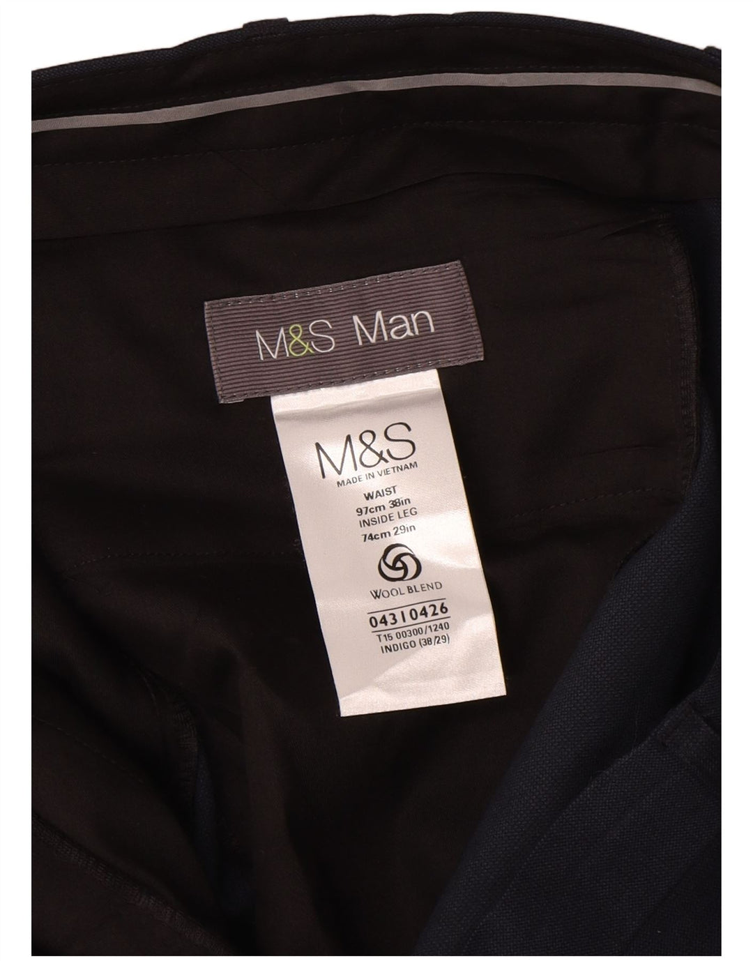 Marks & Spencer Mens Pegged Chino Trousers W38 L29 Navy Blue Wool