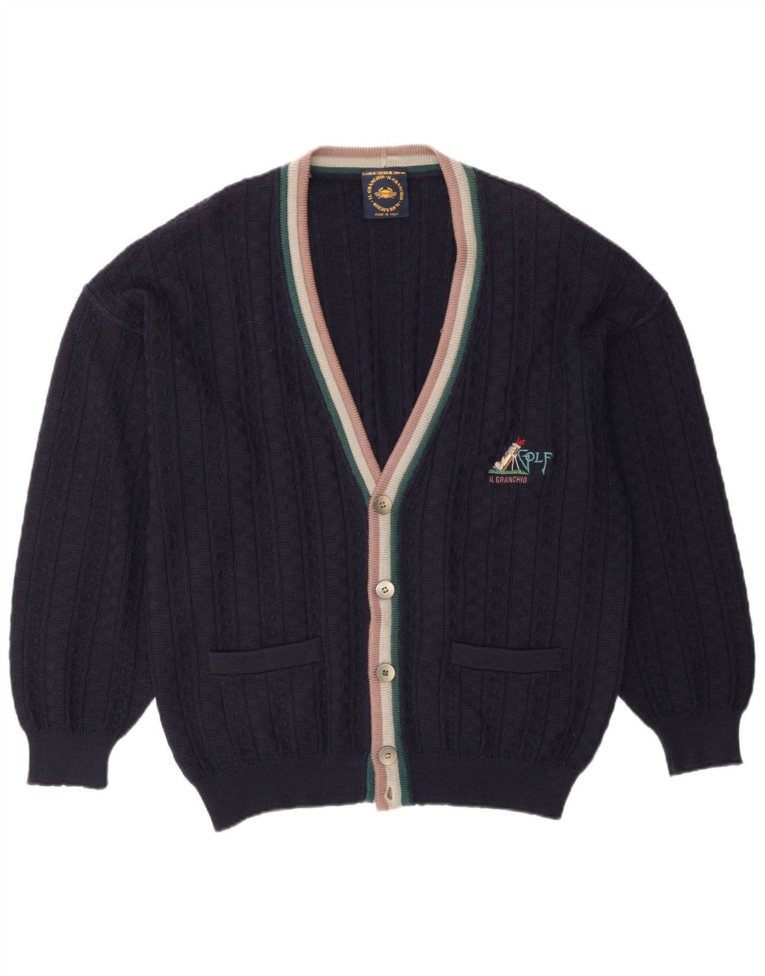 Il Granchio Mens Cardigan Sweater Large Navy Blue