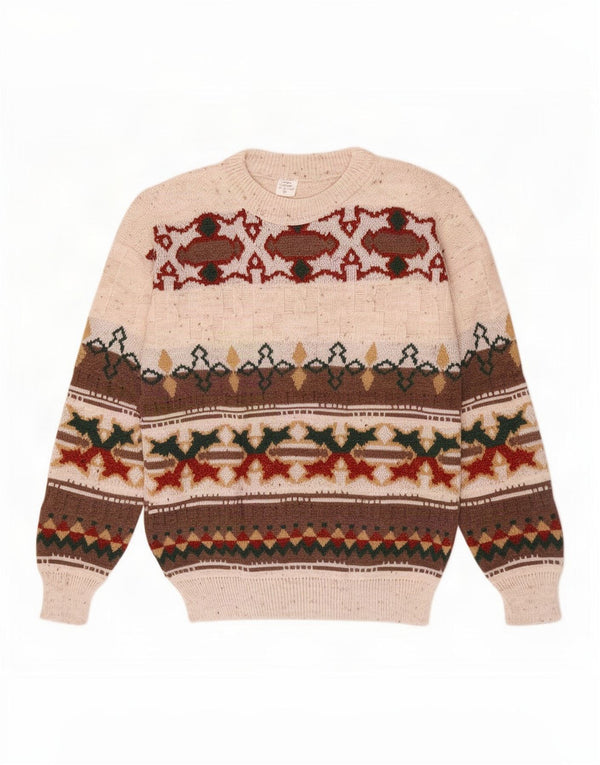 Vintage Mens Boat Neck Jumper Sweater Size 50/52 Large Beige Geometric