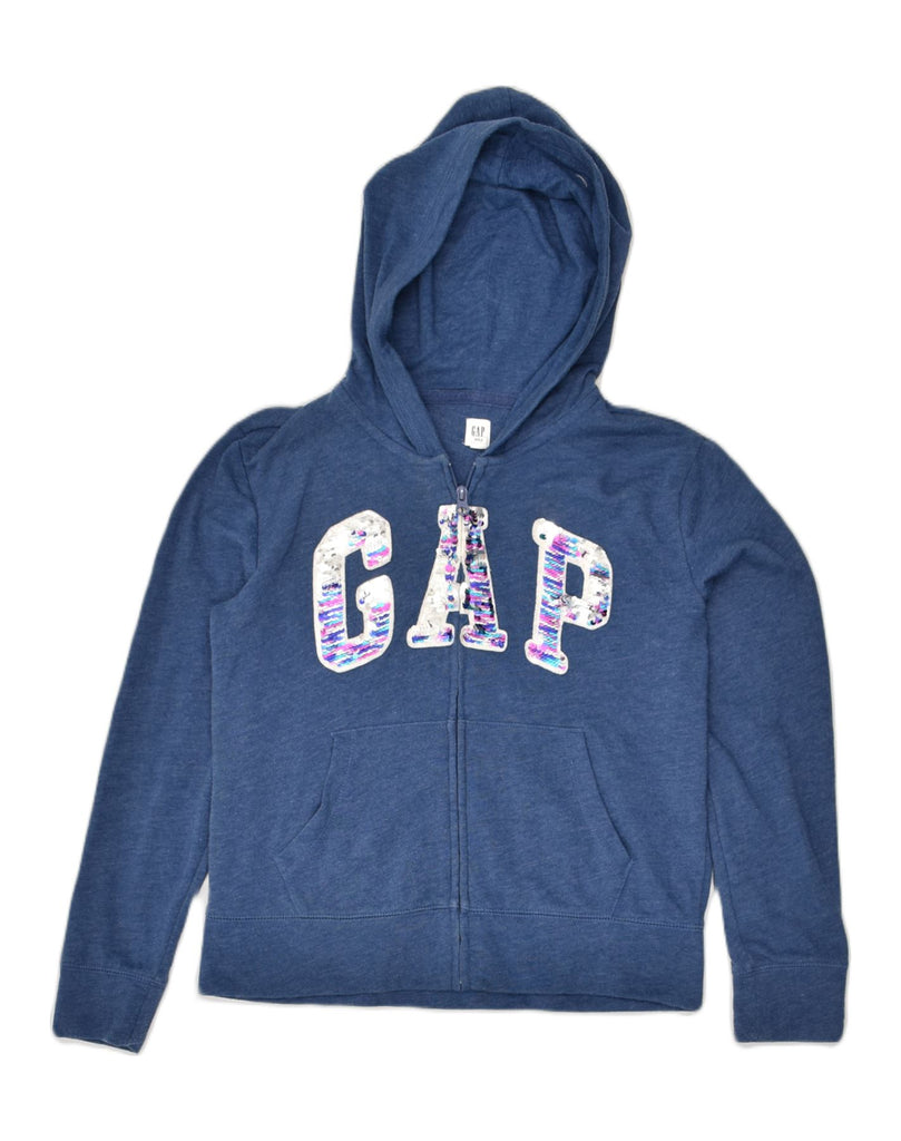 GAP Girls Graphic Zip Hoodie Sweater 14-15 Years 2XL Navy Blue Cotton | Vintage Gap | Thrift | Second-Hand Gap | Used Clothing | Messina Hembry 