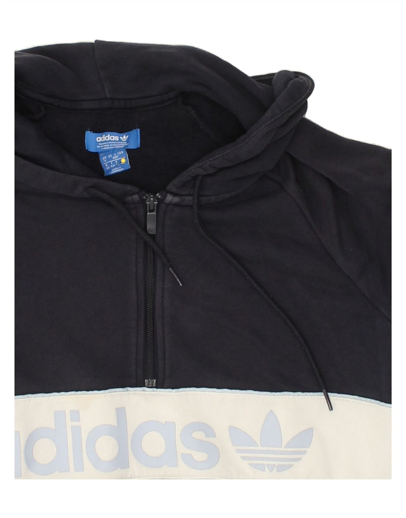 ADIDAS Womens Graphic Hoodie Jumper UK 16 Large Navy Blue Colourblock | Vintage Adidas | Thrift | Second-Hand Adidas | Used Clothing | Messina Hembry 