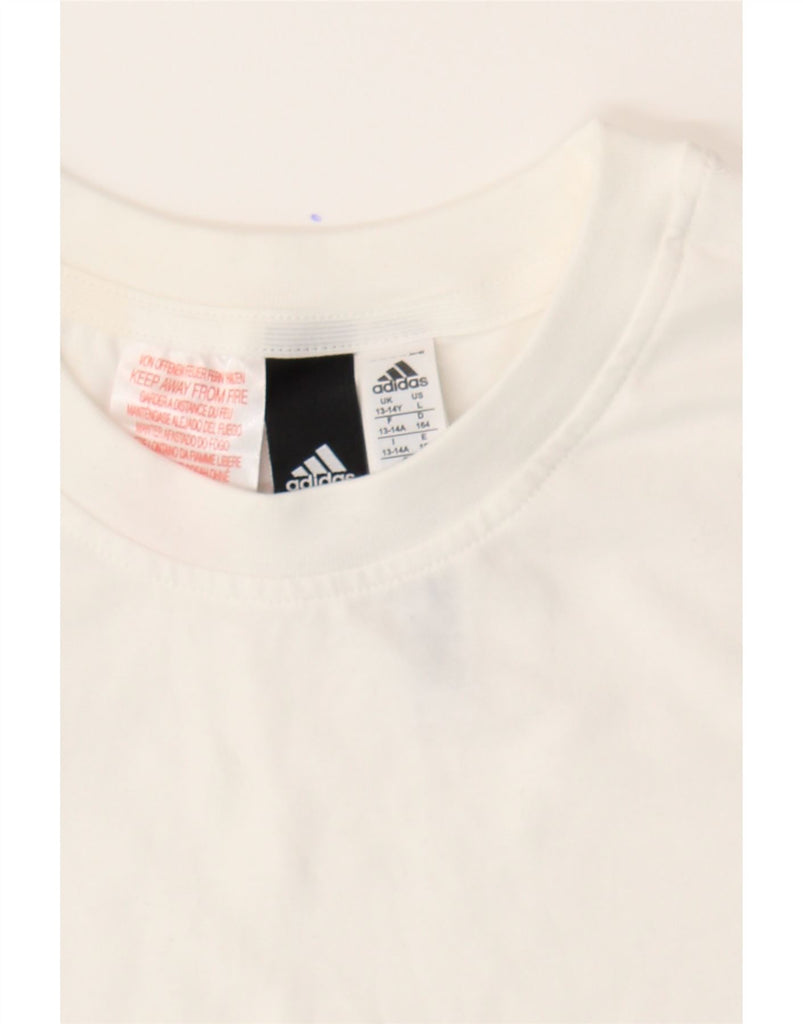 ADIDAS Boys Graphic T-Shirt Top 13-14 Years White Cotton Vintage Adidas and Second-Hand Adidas from Messina Hembry 