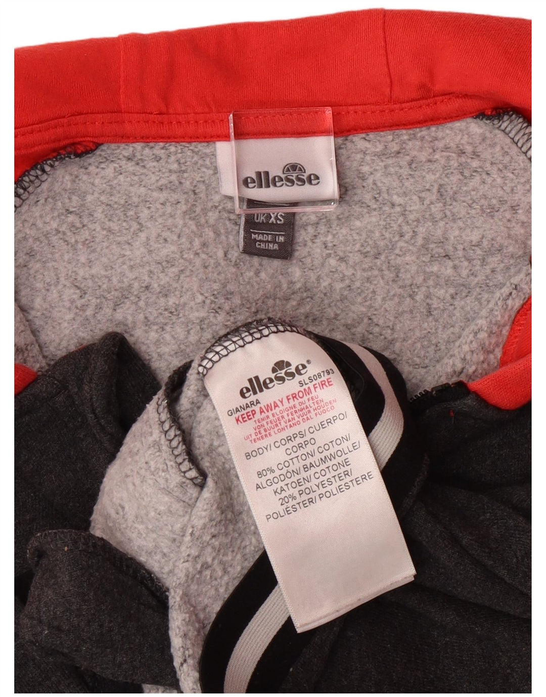 ELLESSE Womens Oversized Crop Zip Hoodie Sweater UK 6 XS Grey Colourblock