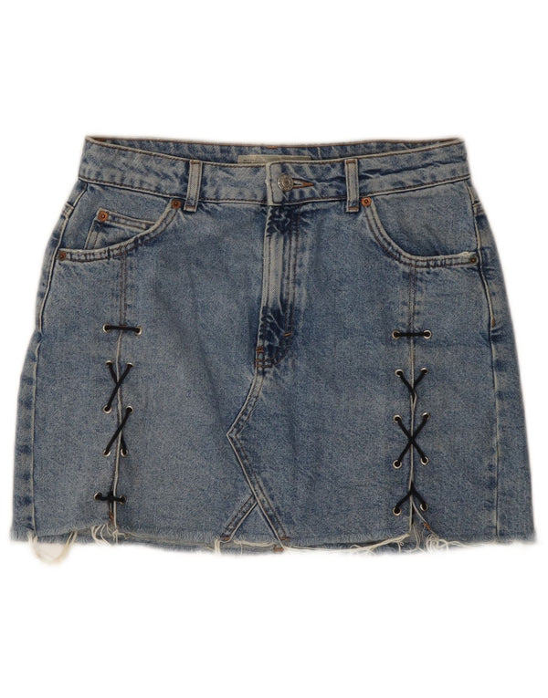 Topshop Womens Mini Denim Skirt UK 10 Small W28 Blue Cotton