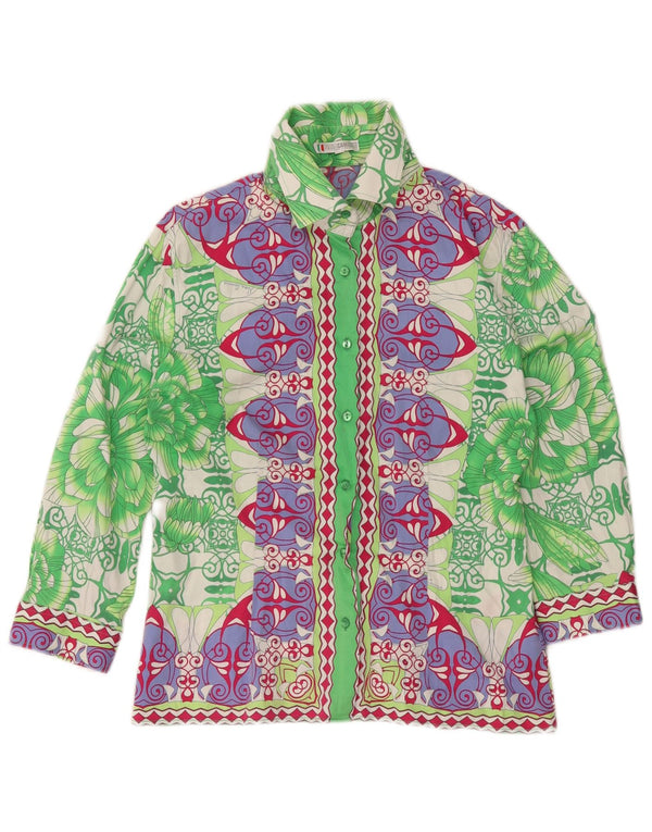 Naracamicie Womens 3/4 Sleeve Shirt UK 16 Large Green Floral Cotton