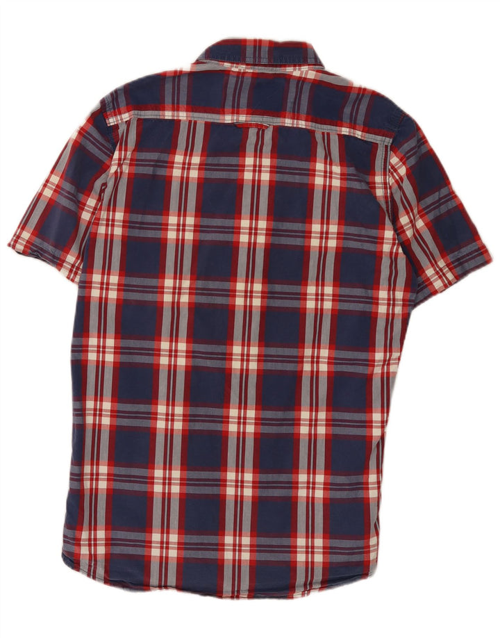 Superdry Mens Short Sleeve Shirt Medium Navy Blue Check Cotton
