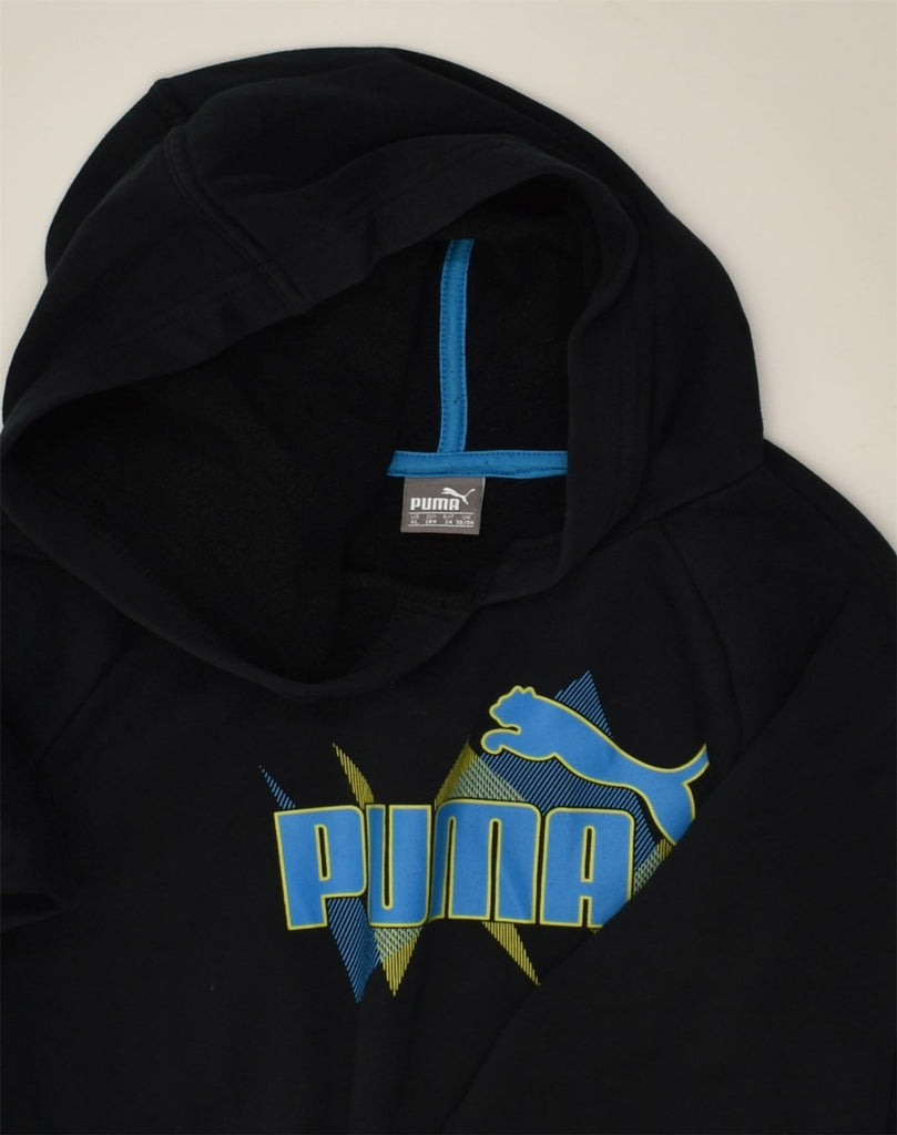 PUMA Boys Graphic Hoodie Jumper 13-14 Years Black Cotton | Vintage Puma | Thrift | Second-Hand Puma | Used Clothing | Messina Hembry 