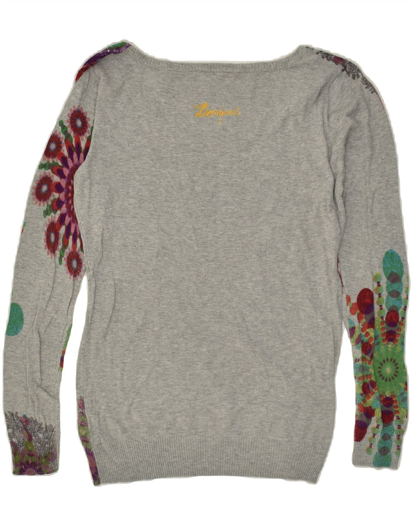 DESIGUAL Womens Slim Fit Boat Neck Jumper Sweater UK 18 XL Grey Floral | Vintage Desigual | Thrift | Second-Hand Desigual | Used Clothing | Messina Hembry 