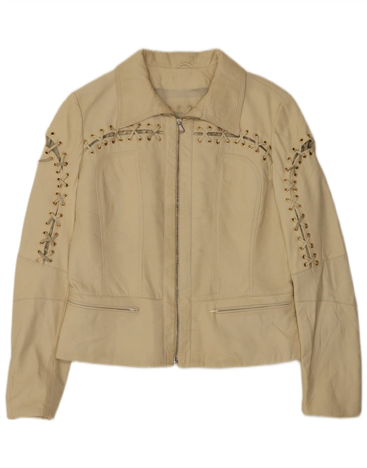 Vintage Womens Leather Jacket IT 42 Medium Beige Leather