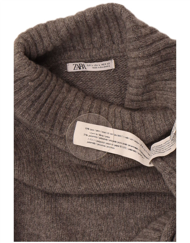Zara Womens Roll Neck Jumper Sweater UK 16 Large Grey Wool