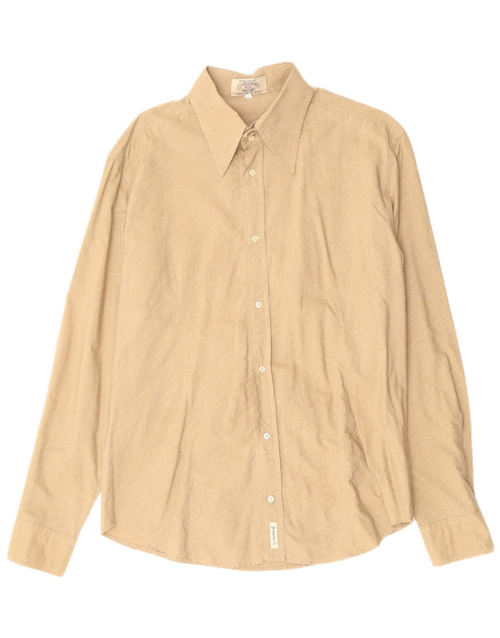 Armani Jeans Mens Shirt Large Beige Striped Cotton